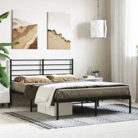 Bed frame with black metal headboard 120x190 cm by vidaXL, Beds and slatted bases - Ref: Foro24-352316, Price: 90,44 €, Disco...
