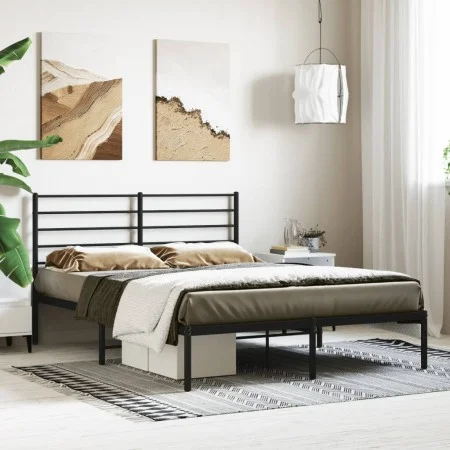 Bed frame with black metal headboard 120x190 cm by vidaXL, Beds and slatted bases - Ref: Foro24-352316, Price: 90,44 €, Disco...