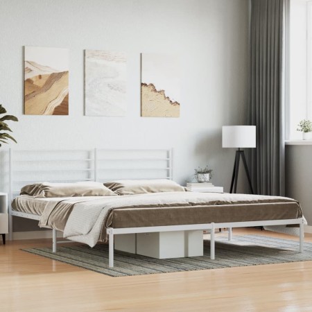 Estructura de cama de metal con cabecero blanco 193x203 cm de vidaXL, Camas y somieres - Ref: Foro24-352374, Precio: 90,00 €,...
