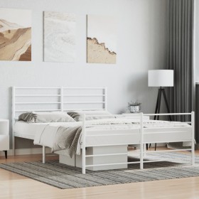 Estructura cama metal con cabecero y estribo blanco 150x200 cm de vidaXL, Camas y somieres - Ref: Foro24-352388, Precio: 90,1...