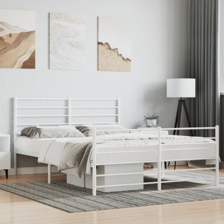 Estructura cama metal con cabecero y estribo blanco 150x200 cm de vidaXL, Camas y somieres - Ref: Foro24-352388, Precio: 90,1...