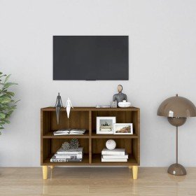 Mueble de TV patas de madera maciza marrón roble 69,5x30x50 cm en Muebles TV | Comprar online en Foru.es