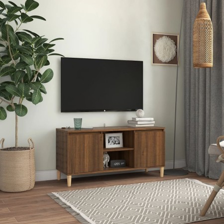 Mueble de TV patas madera maciza marrón roble 103,5x35x50 cm en Muebles TV | Comprar online en Foru.es