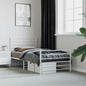 Estructura cama metal con cabecero y pie cama blanca 75x190 cm de vidaXL, Camas y somieres - Ref: Foro24-352376, Precio: 66,3...