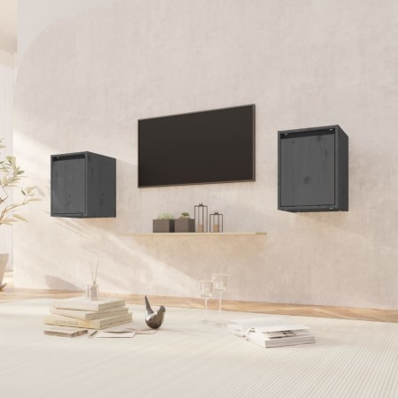 Armario de pared 2 uds madera maciza de pino gris 30x30x40 cm en Estanterías | Comprar online en Foru.es
