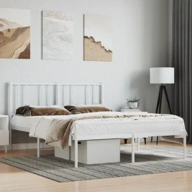 White metal bed frame with headboard 160x200 cm by vidaXL, Beds and slatted bases - Ref: Foro24-352532, Price: 101,60 €, Disc...