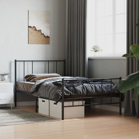 Estructura de cama con cabecero y estribo metal negro 90x190 cm de vidaXL, Camas y somieres - Ref: Foro24-352490, Precio: 67,...