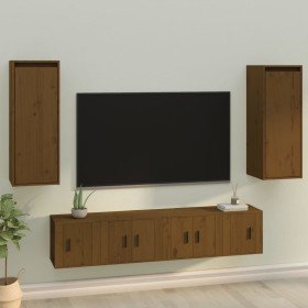 Armario de pared 2 uds madera de pino marrón miel 30x30x80 cm en Estanterías | Comprar online en Foru.es