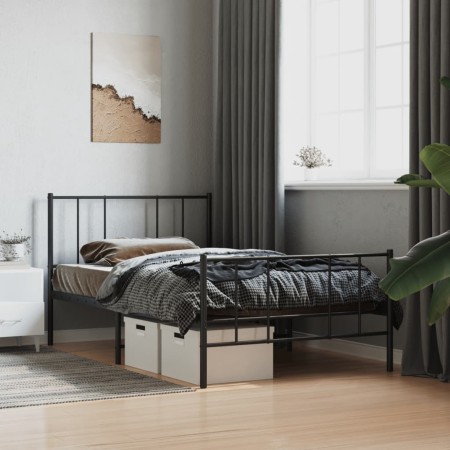 Estructura de cama con cabecero y estribo metal negro 100x190cm de vidaXL, Camas y somieres - Ref: Foro24-352492, Precio: 61,...