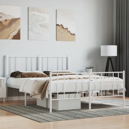 Estructura cama metal con cabecero y estribo blanco 135x190 cm de vidaXL, Camas y somieres - Ref: Foro24-352546, Precio: 108,...