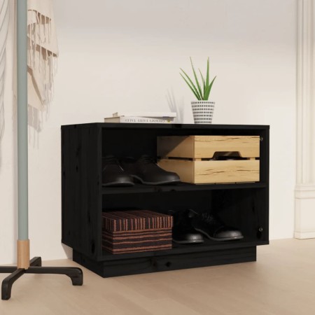 Armario zapatero de madera maciza de pino negro 60x34x45 cm en Zapateros y organizadores de calzado | Comprar online en Foru.es