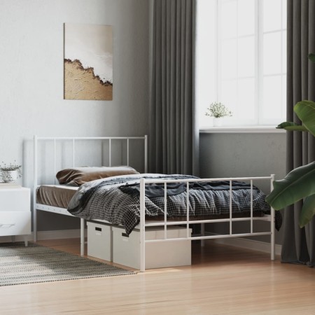 Estructura cama metal con cabecero y pie cama blanca 75x190 cm de vidaXL, Camas y somieres - Ref: Foro24-352537, Precio: 66,5...
