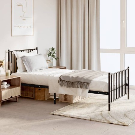 Estructura de cama con cabecero y estribo metal negro 90x200 cm de vidaXL, Camas y somieres - Ref: Foro24-350875, Precio: 75,...