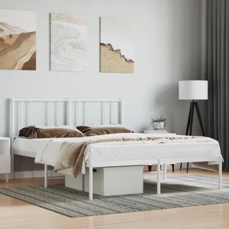 Estructura de cama de metal con cabecero blanca 135x190 cm de vidaXL, Camas y somieres - Ref: Foro24-352528, Precio: 93,79 €,...