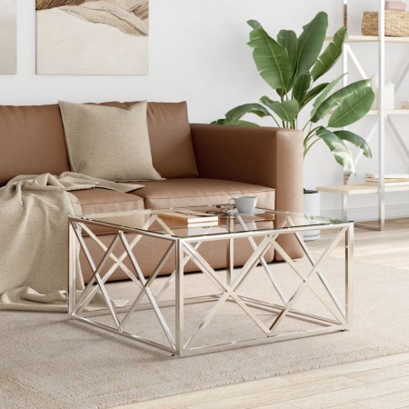 Mesa de centro acero inoxidable y vidrio 80x80x40 cm de vidaXL, Mesas de centro - Ref: Foro24-349969, Precio: 148,33 €, Descu...