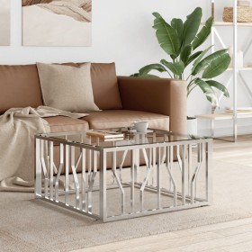 Mesa de centro acero inoxidable y vidrio 80x80x40 cm de vidaXL, Mesas de centro - Ref: Foro24-350057, Precio: 184,53 €, Descu...