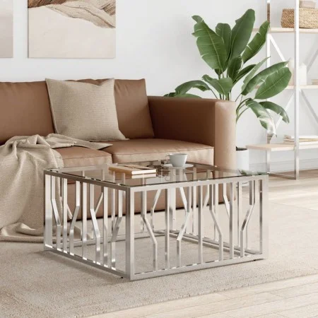 Mesa de centro acero inoxidable y vidrio 80x80x40 cm de vidaXL, Mesas de centro - Ref: Foro24-350057, Precio: 181,63 €, Descu...