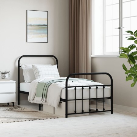 Estructura de cama con cabecero y estribo metal negro 90x190 cm de vidaXL, Camas y somieres - Ref: Foro24-352588, Precio: 89,...