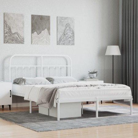 Estructura de cama de metal con cabecero blanca 135x190 cm de vidaXL, Camas y somieres - Ref: Foro24-352626, Precio: 115,57 €...