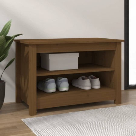 Banco zapatero madera maciza de pino marrón miel 70x38x45,5cm en Zapateros y organizadores de calzado | Comprar online en Foru.e