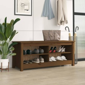 Banco zapatero madera maciza de pino marrón miel 110x38x45,5 cm en Zapateros y organizadores de calzado | Comprar online en Foru