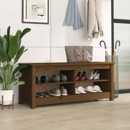 Banco zapatero madera maciza de pino marrón miel 110x38x45,5 cm en Zapateros y organizadores de calzado | Comprar online en Foru