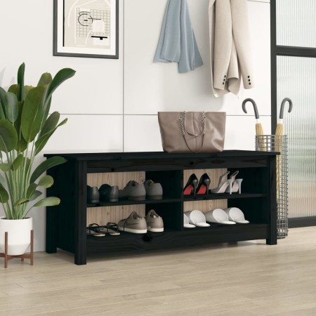 Banco zapatero madera maciza de pino negro 110x38x45,5 cm en Zapateros y organizadores de calzado | Comprar online en Foru.es