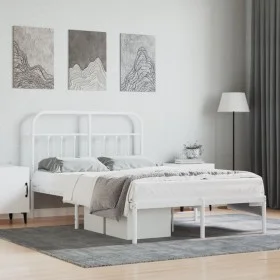 Metal bed frame with white headboard 120x200 cm by vidaXL, Beds and slatted bases - Ref: Foro24-352625, Price: 105,04 €, Disc...