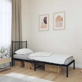 Bed frame with black metal headboard 75x190 cm by vidaXL, Beds and slatted bases - Ref: Foro24-350854, Price: 63,33 €, Discou...