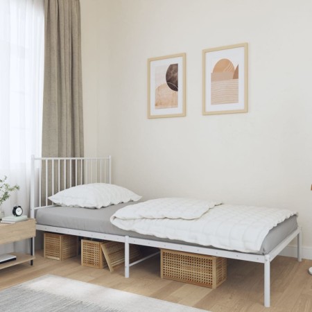 Estructura de cama de metal con cabecero blanco 100x190 cm de vidaXL, Camas y somieres - Ref: Foro24-350925, Precio: 71,85 €,...