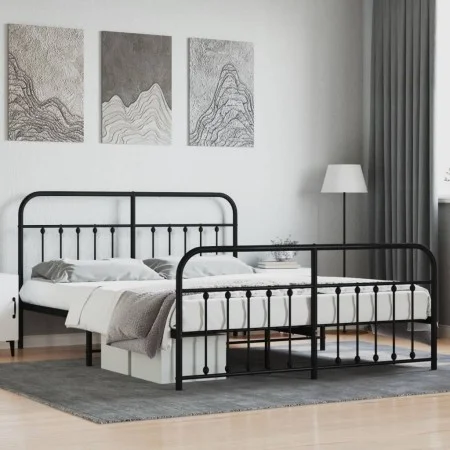 Black metal headboard and footboard bed frame 183x213cm by vidaXL, Beds and slatted bases - Ref: Foro24-352601, Price: 147,96...