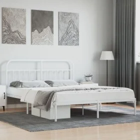 Estructura de cama con cabecero metal blanca 160x200 cm de vidaXL, Camas y somieres - Ref: Foro24-352630, Precio: 120,70 €, D...