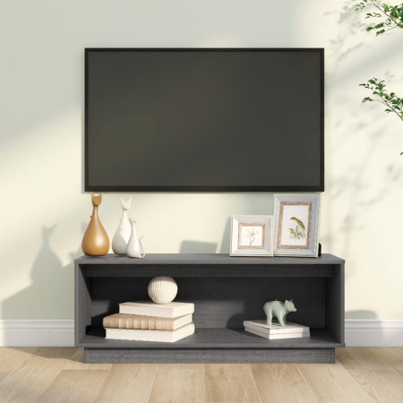Mueble de TV de madera maciza de pino gris 90x35x35 cm en Muebles TV | Comprar online en Foru.es