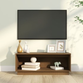 Mueble de TV madera maciza de pino marrón miel 90x35x35 cm en Muebles TV | Comprar online en Foru.es