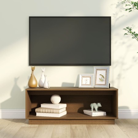 Mueble de TV madera maciza de pino marrón miel 90x35x35 cm en Muebles TV | Comprar online en Foru.es