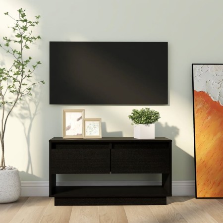Mueble de TV de madera maciza de pino negro 74x34x40 cm en Muebles TV | Comprar online en Foru.es