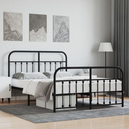 Estructura de cama cabecero y estribo metal negro 140x200 cm de vidaXL, Camas y somieres - Ref: Foro24-352597, Precio: 130,12...