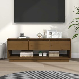 Mueble de TV madera maciza de pino marrón miel 110,5x34x40 cm en Muebles TV | Comprar online en Foru.es
