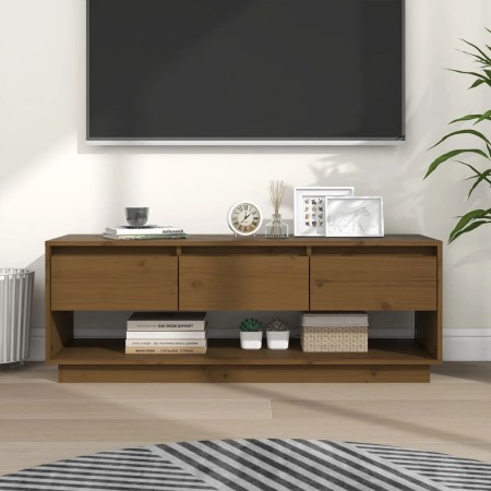 Mueble de TV madera maciza de pino marrón miel 110,5x34x40 cm en Muebles TV | Comprar online en Foru.es