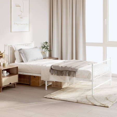 Estructura cama metal con cabecero y pie cama blanca 100x200 cm de vidaXL, Camas y somieres - Ref: Foro24-350944, Precio: 66,...