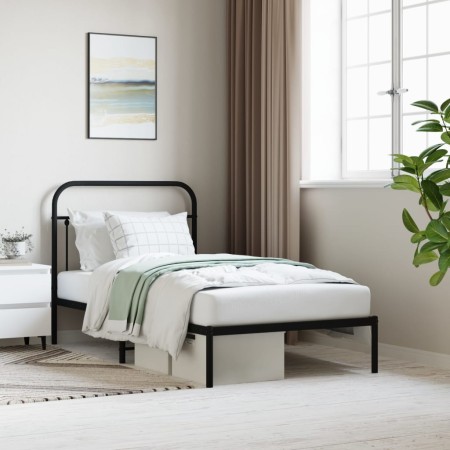 Estructura de cama con cabecero metal negro 100x190 cm de vidaXL, Camas y somieres - Ref: Foro24-352572, Precio: 80,69 €, Des...