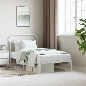 Estructura de cama de metal con cabecero blanco 100x190 cm de vidaXL, Camas y somieres - Ref: Foro24-352621, Precio: 80,80 €,...