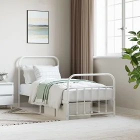 Estructura cama metal con cabecero y pie cama blanca 90x200 cm de vidaXL, Camas y somieres - Ref: Foro24-352638, Precio: 89,7...