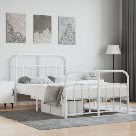Estructura cama metal con cabecero y estribo blanco 120x190 cm de vidaXL, Camas y somieres - Ref: Foro24-352642, Precio: 98,4...