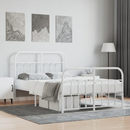 Estructura cama metal con cabecero y estribo blanco 120x190 cm de vidaXL, Camas y somieres - Ref: Foro24-352642, Precio: 98,4...