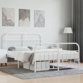 Estructura cama metal cabecero y estribo blanco 140x190 cm de vidaXL, Camas y somieres - Ref: Foro24-352645, Precio: 126,90 €...