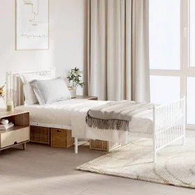 Estructura cama metal con cabecero y pie cama blanca 90x190 cm de vidaXL, Camas y somieres - Ref: Foro24-350941, Precio: 67,6...