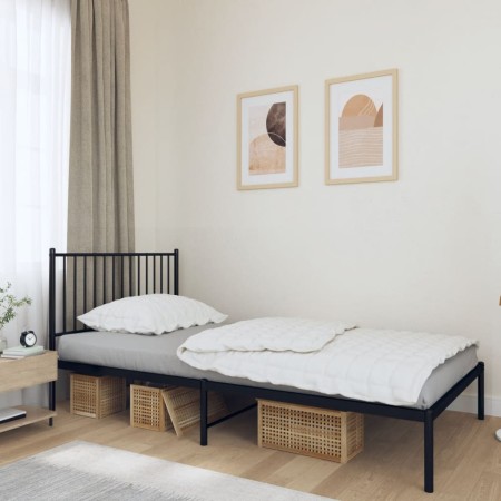 Estructura de cama con cabecero metal negro 100x200 cm de vidaXL, Camas y somieres - Ref: Foro24-350859, Precio: 83,11 €, Des...