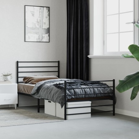 Estructura de cama con cabecero y estribo metal negro 100x190cm de vidaXL, Camas y somieres - Ref: Foro24-352331, Precio: 77,...