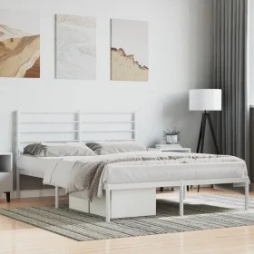 Estructura de cama con cabecero metal blanca 160x200 cm de vidaXL, Camas y somieres - Ref: Foro24-352371, Precio: 123,18 €, D...